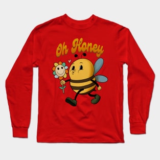 Retro 70s groovy bumblebee cartoon hippie Long Sleeve T-Shirt